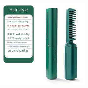 USB Rechargeable Wireless Hair Straightener for Home Use - Dual-Use Straight and Curly Hair Straightener with No Hair Damage (Color: Green)